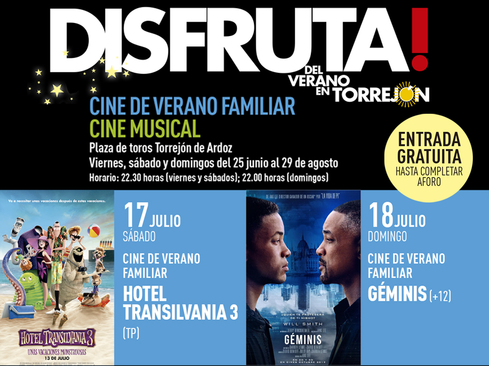 El Cine de Verano Familiar continuará el sábado 17 y el domingo 18 de julio con “Hotel Transilvania 3” y “Géminis”, respectivamente